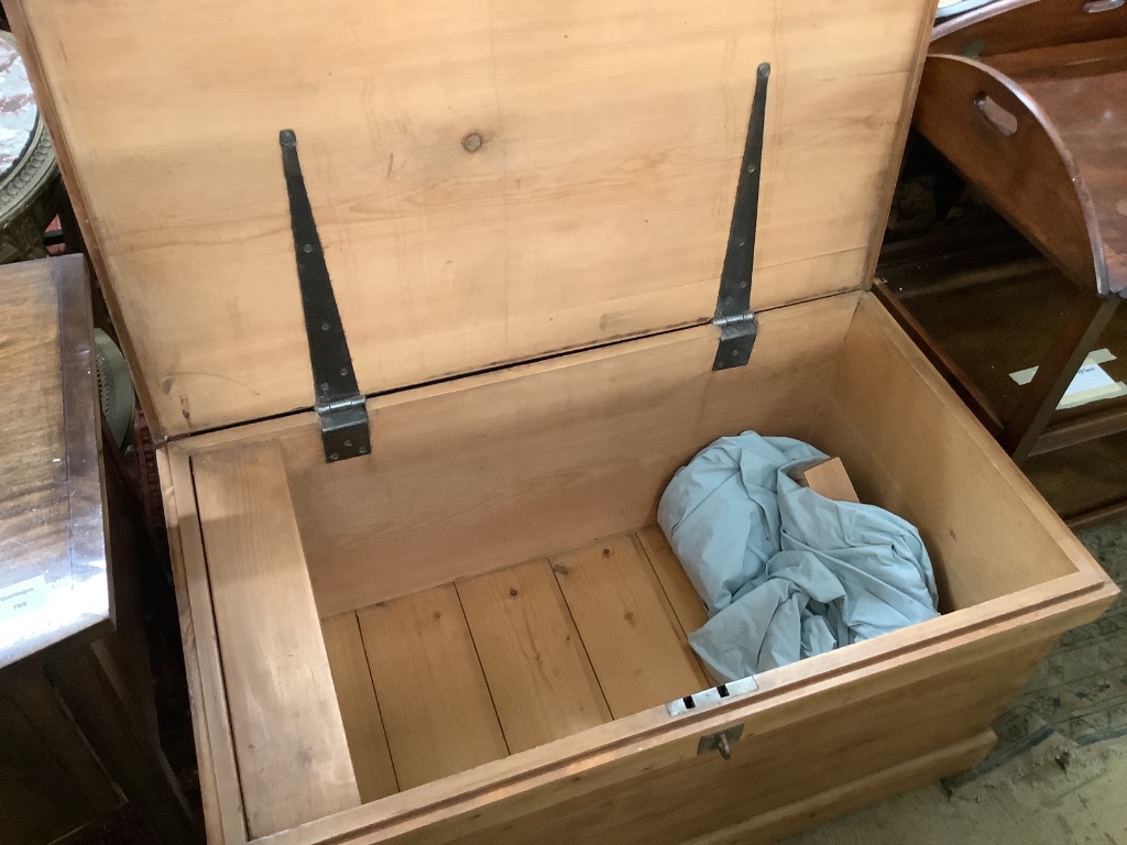 A Victorian rectangular pine trunk, width 103cm depth 56cm height 52cm